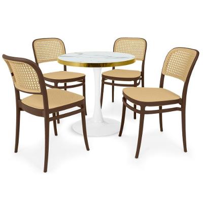 Conjunto Mesa De Jantar Redonda Majestic 70cm Branca Com 4 Cadeiras Roma - Marrom