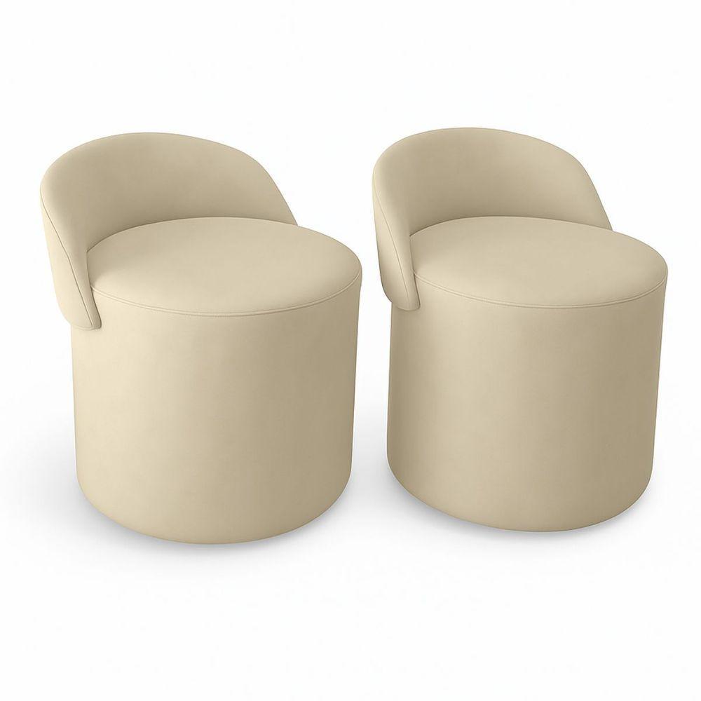 Kit 2 Puff Encosto Orgânico Linho Quarto Sala Estar Redondo Cor:bege - 1