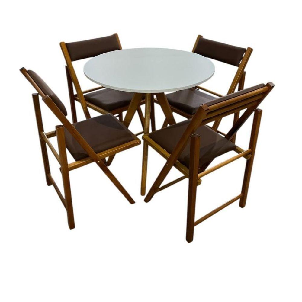 Conjunto Mesa Redonda Com 4 Cadeiras Dobráveis Estofadas Mel - 3