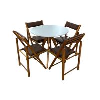 Conjunto Mesa Redonda Com 4 Cadeiras Dobráveis Estofadas Mel - 1