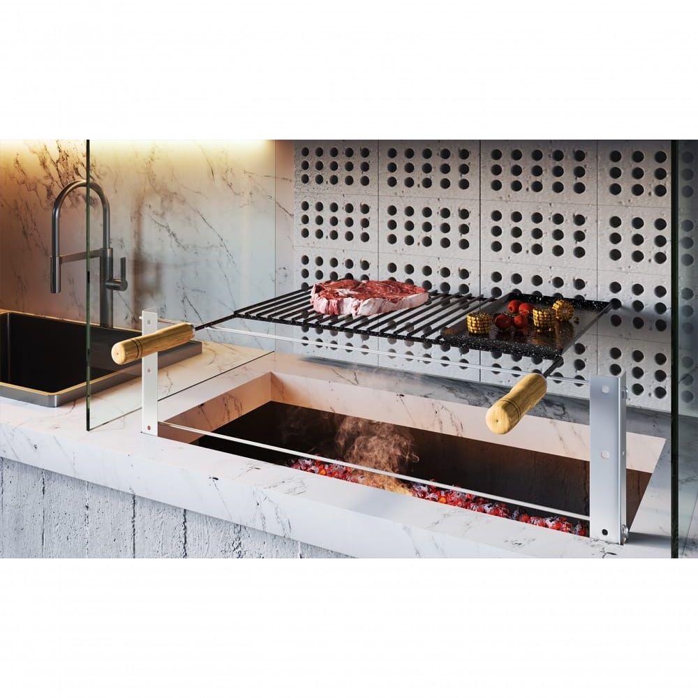 Grelha Uruguaia Barra Redonda Esmaltada Com Chapa Auxiliar 700mm X 580mm Qualinox - 3