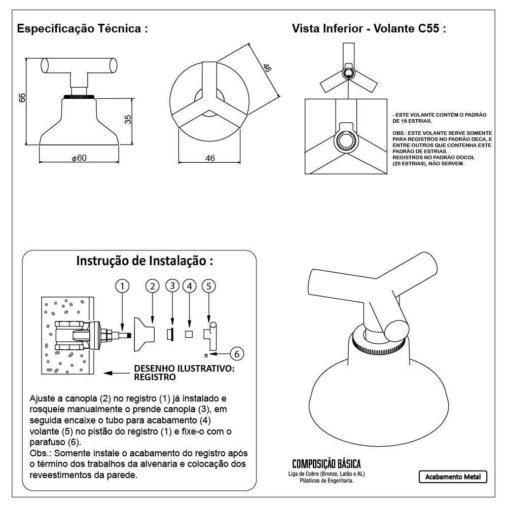 Kit 2 Acabamentos Registro Pressão E Gaveta 16 Estrias Padrão Deca Cobre Fosco - 6
