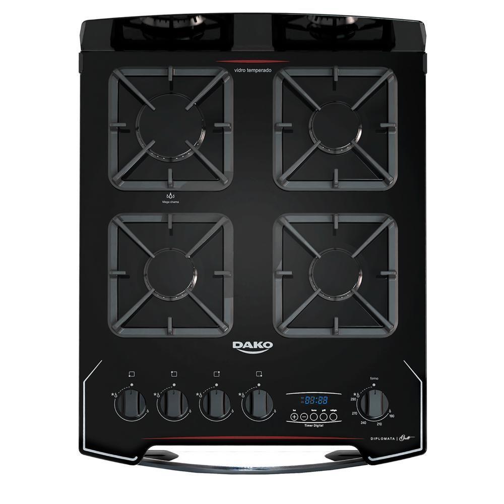 Fogão 4 Bocas Preto Com Frente Em Vidro Preto Bivolt - 2