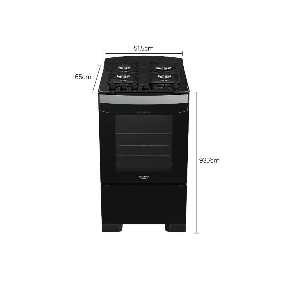 Fogão 4 Bocas Preto Com Frente Em Vidro Preto Bivolt - 7