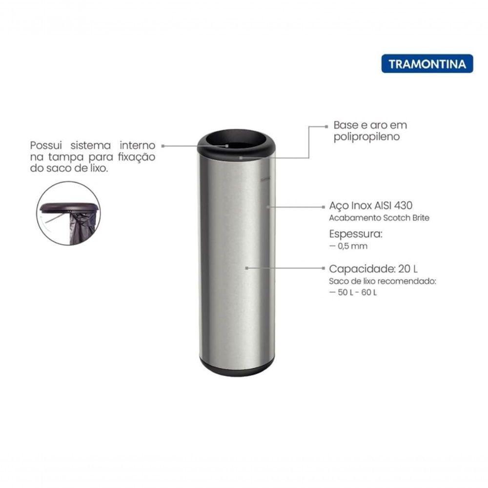 Lixeira Inox Tramontina Portofino Com Acabamento Escovado 20 Litros - 2