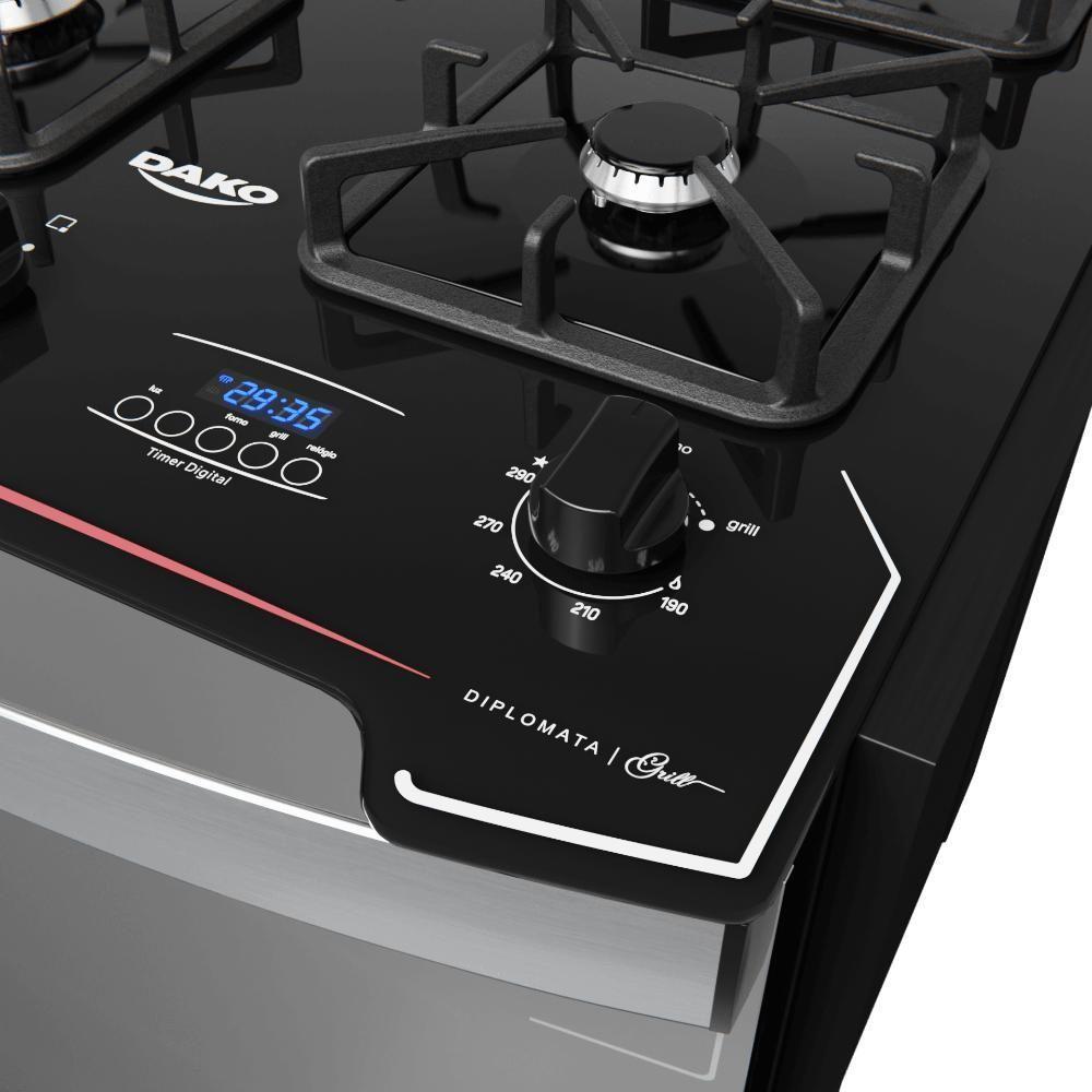 Fogão De Embutir 4 Bocas Preto C- Frente Espelhada E Timer Digital Dako Diplomata Grill Style Bivolt - 8