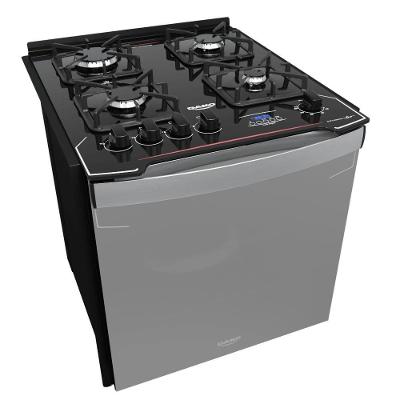 Fogão De Embutir 4 Bocas Preto C- Frente Espelhada E Timer Digital Dako Diplomata Grill Style Bivolt
