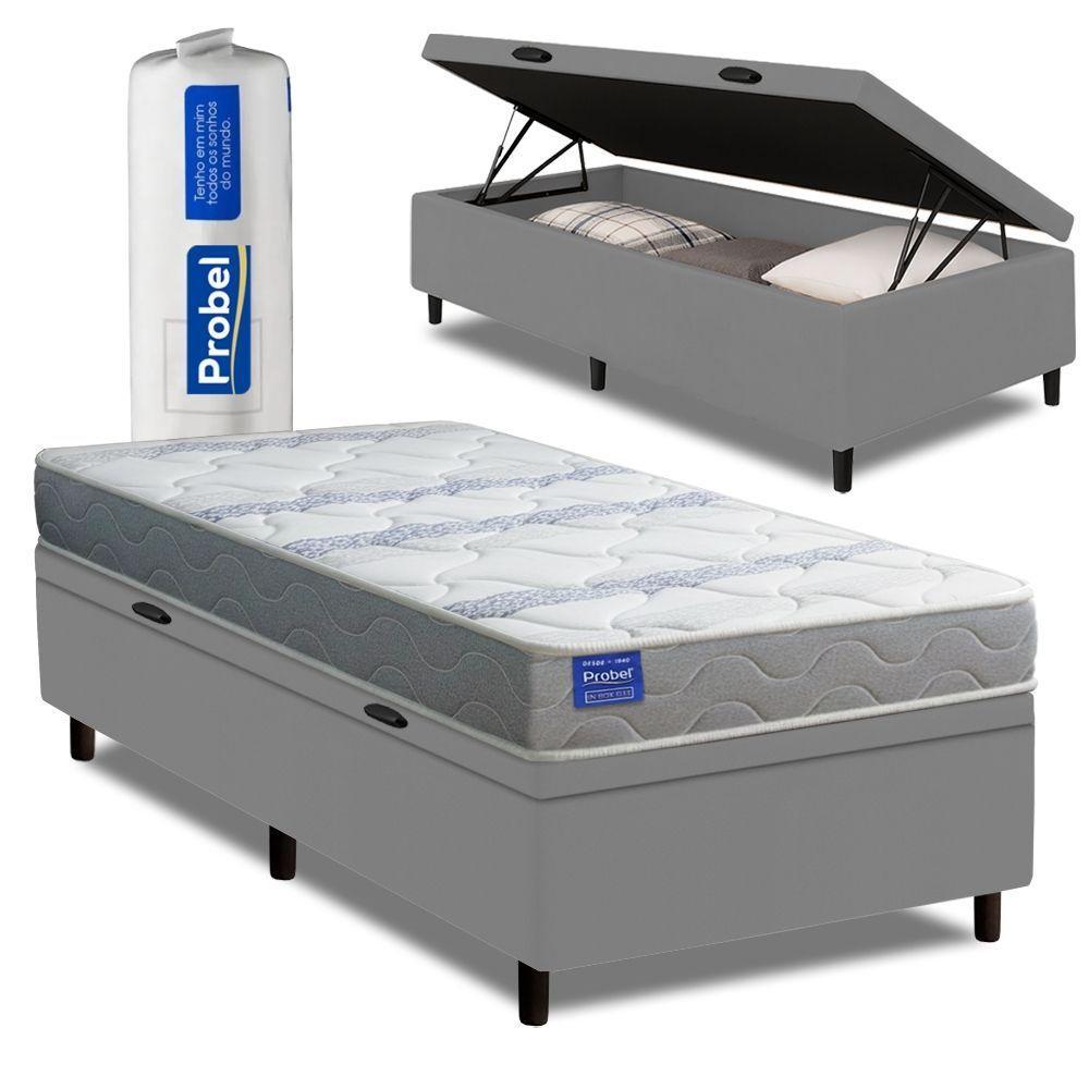 Cama Box Baú Solteiro Probel Espuma D33 88x188x55 Night Day A Vácuo Branco/cinza - 1