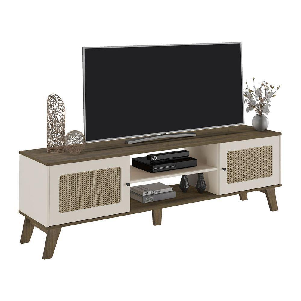 Conjunto Sala Rack P/ Tv Até 75", Buffet Aparador 1 Porta, Mesa De Apoio Charlotte Pinho/off White - Artely - 2
