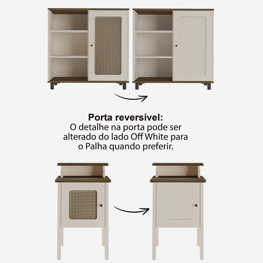 Conjunto Sala Rack P/ Tv Até 75", Buffet Aparador 1 Porta, Mesa De Apoio Charlotte Pinho/off White - Artely - 6