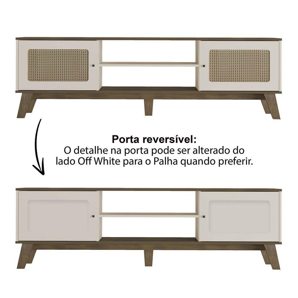 Conjunto Sala Rack P/ Tv Até 75", Buffet Aparador 1 Porta, Mesa De Apoio Charlotte Pinho/off White - Artely - 7