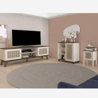 Conjunto Sala Rack P/ Tv Até 75", Buffet Aparador 1 Porta, Mesa De Apoio Charlotte Pinho/off White - Artely - 1