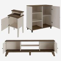 Conjunto Sala Rack P/ Tv Até 75", Buffet Aparador 1 Porta, Mesa De Apoio Charlotte Pinho/off White - Artely