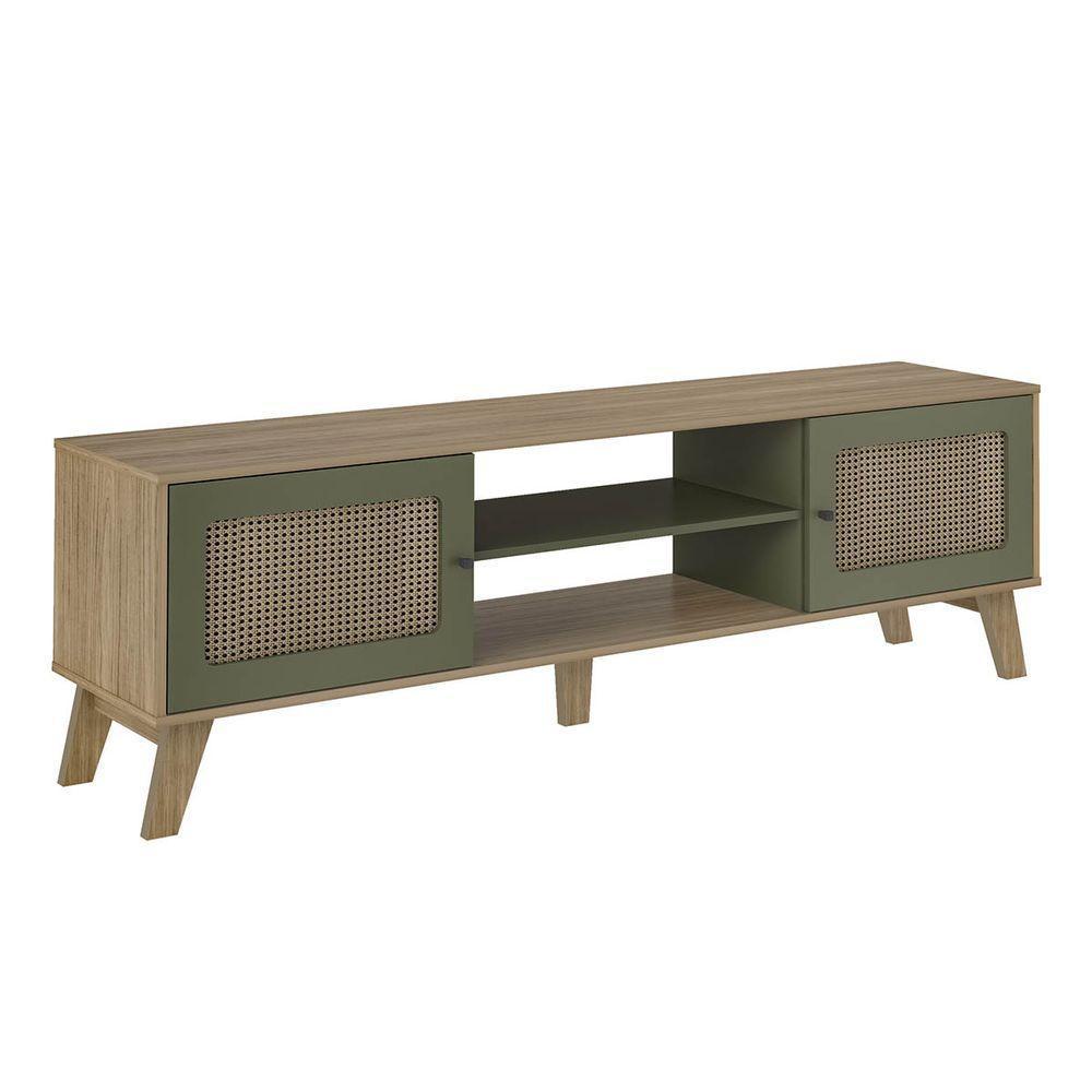 Conjunto Sala Rack P/ Tv Até 75", Buffet Aparador 1 Porta, Mesa Centro E Apoio Charlotte Carvalho/menta - Artely - 5