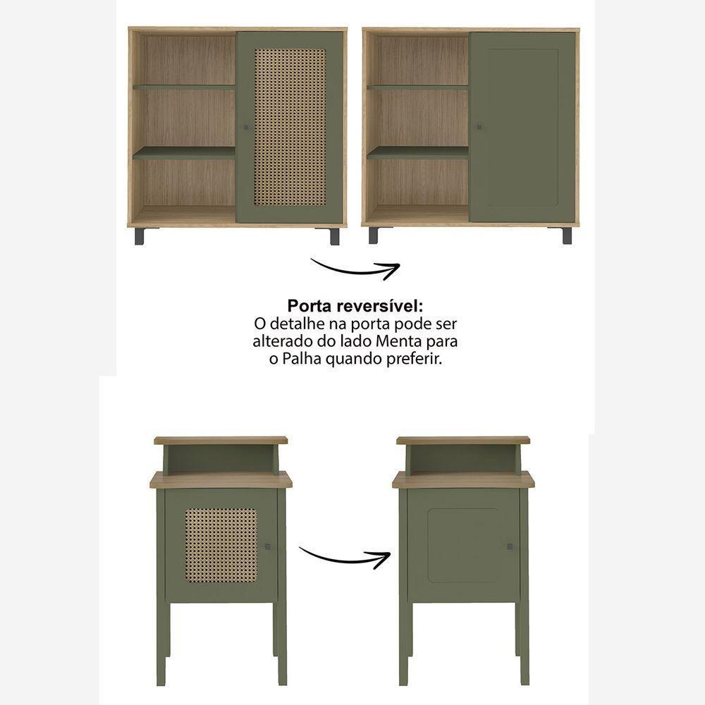 Conjunto Sala Rack P/ Tv Até 75", Buffet Aparador 1 Porta, Mesa Centro E Apoio Charlotte Carvalho/menta - Artely - 8