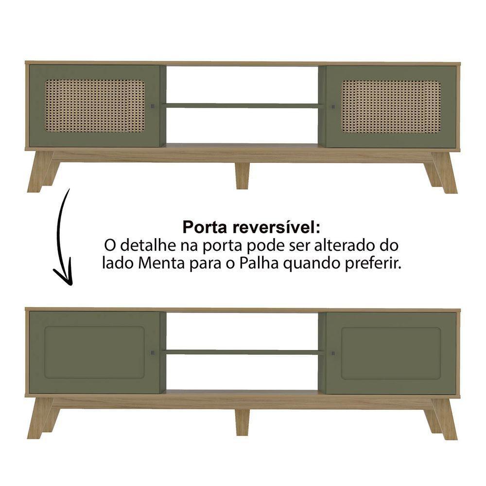 Conjunto Sala Rack P/ Tv Até 75", Buffet Aparador 1 Porta, Mesa Centro E Apoio Charlotte Carvalho/menta - Artely - 9