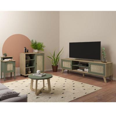 Conjunto Sala Rack para Tv 75 Charlotte em MDF com Buffet Aparador Mesa Centro e Apoio Carvalho