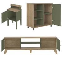 Conjunto Sala Rack P/ Tv Até 75", Buffet Aparador 1 Porta, Mesa Centro E Apoio Charlotte Carvalho/menta - Artely - 7