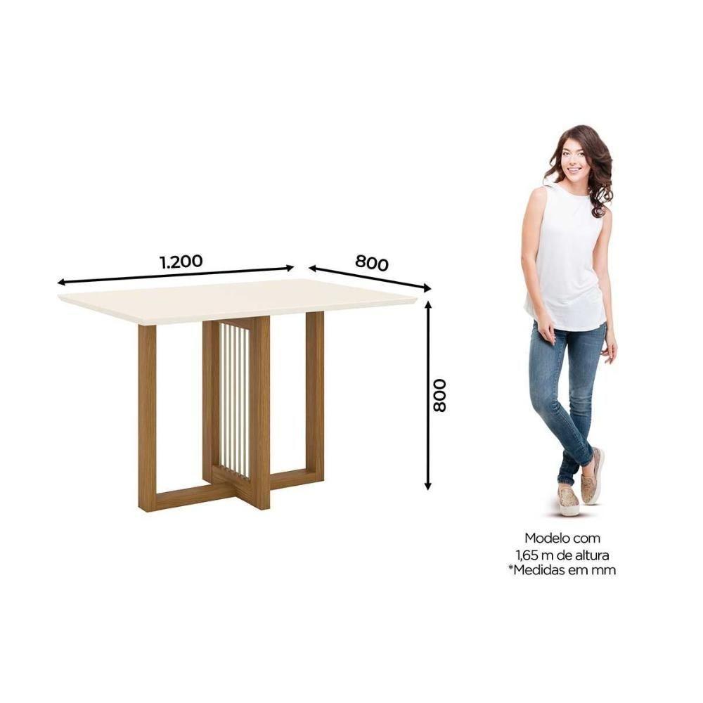 Conjunto Mesa De Cozinha Natalí Com Tampo Madeirado 120x80cm E 4 Cadeiras Isa Nature Off White Linho Bege Henn - 4