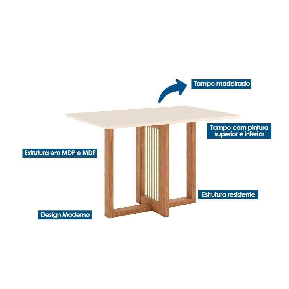 Conjunto Mesa Sala Jantar Natalí Com Tampo Madeirado 120x80cm E 4 Cadeiras Isa Nature Off White Linho Bege Henn - 3