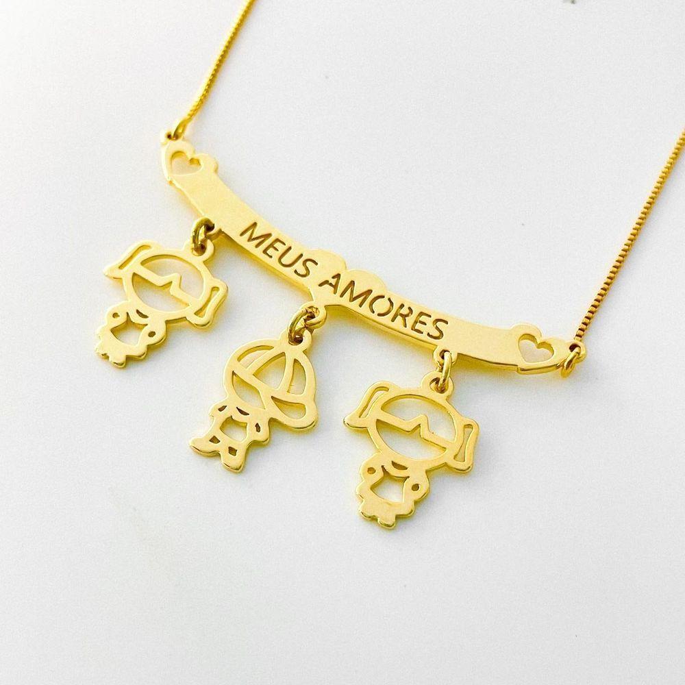 Colar Filhos Meus Amores Banhados A Ouro 18k - Três Meninas E Um Menino - 3