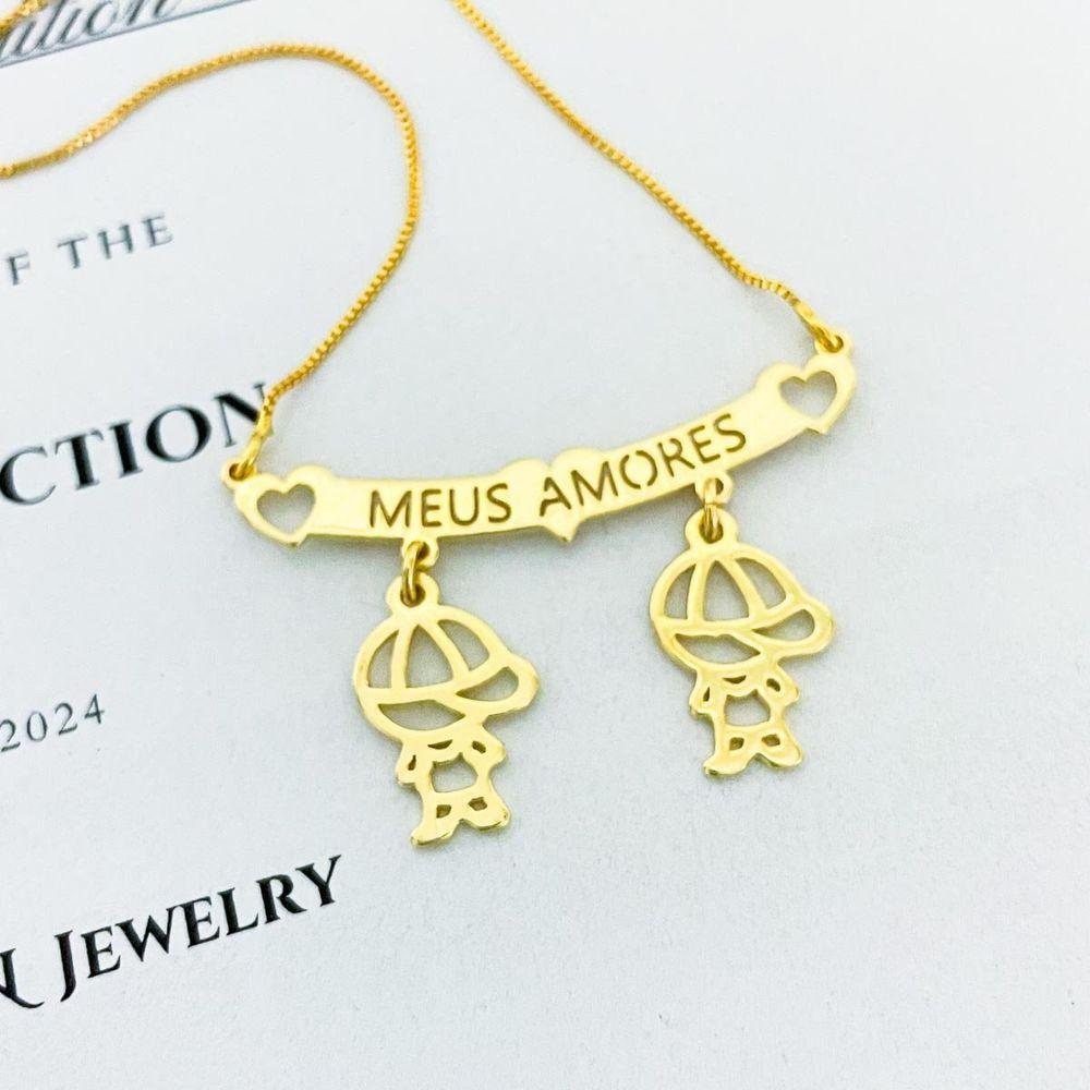Colar Filhos Meus Amores Banhados A Ouro 18k - Três Meninas E Um Menino - 5