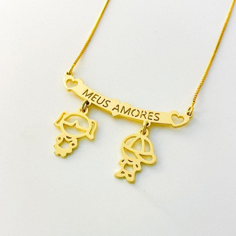 Colar Filhos Meus Amores Banhados A Ouro 18k - Três Meninas E Um Menino - 6