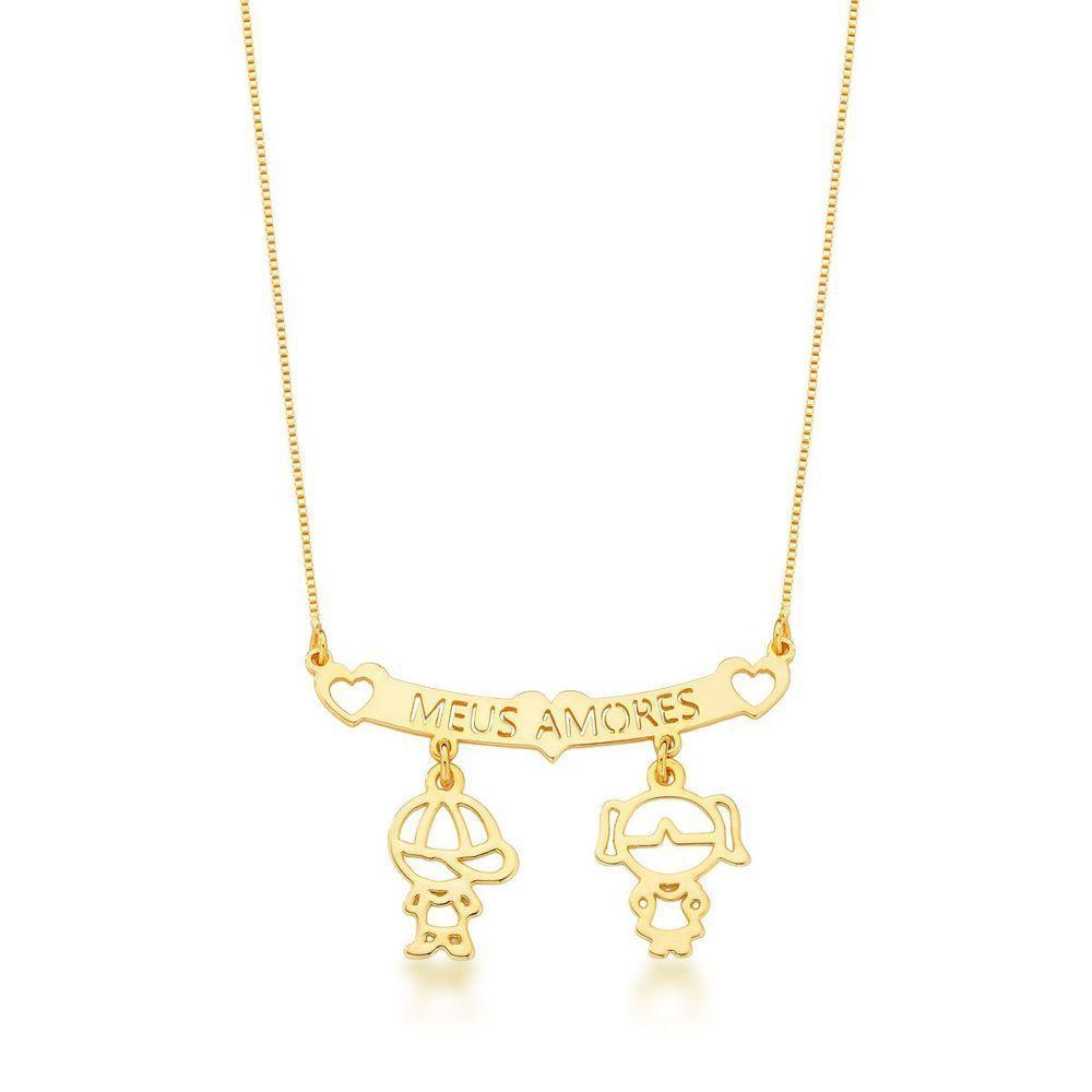 Colar Filhos Meus Amores Banhados A Ouro 18k - Três Meninas E Um Menino - 7