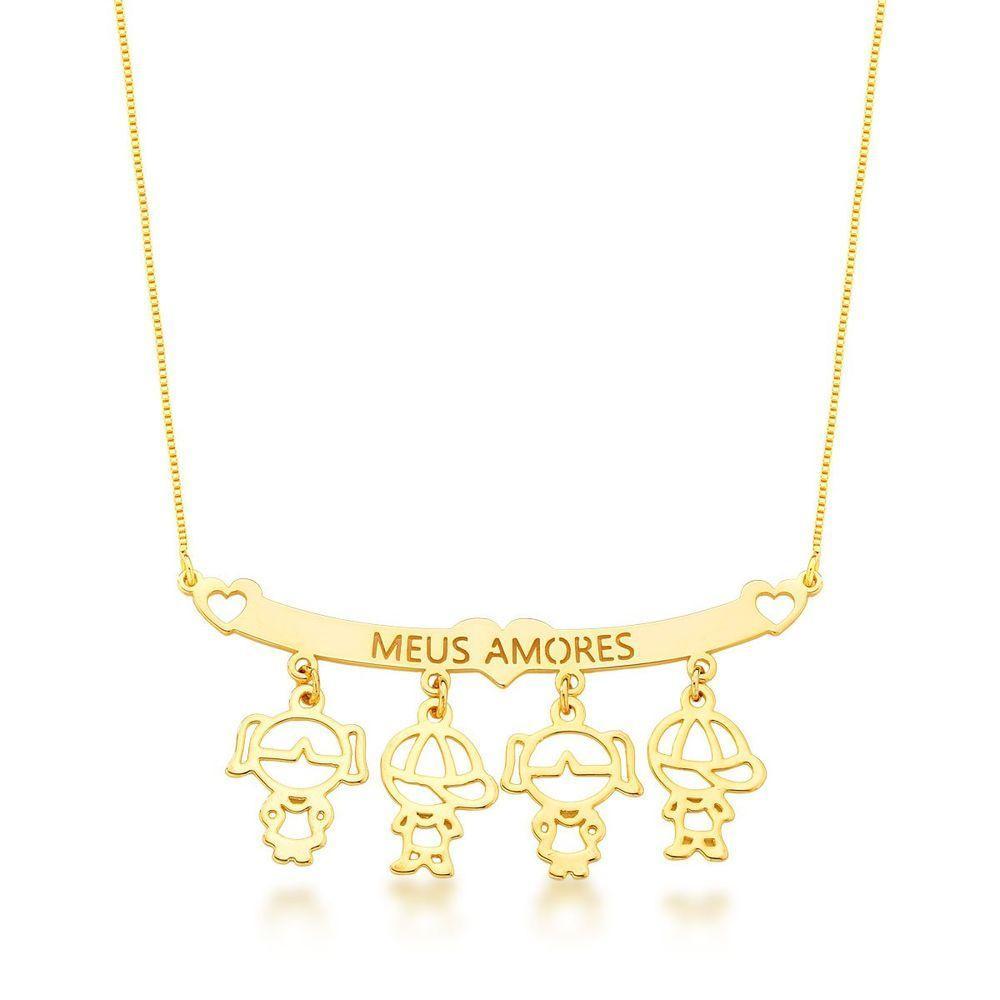 Colar Filhos Meus Amores Banhados A Ouro 18k - Três Meninas E Um Menino - 9