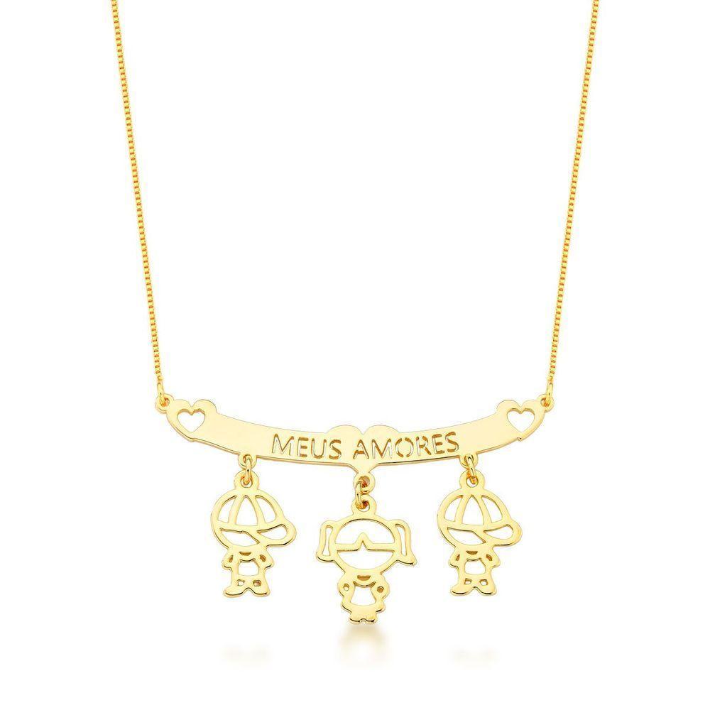 Colar Filhos Meus Amores Banhados A Ouro 18k - Três Meninas E Um Menino - 10