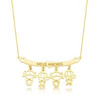 Colar Filhos Meus Amores Banhados A Ouro 18k - Três Meninas E Um Menino - 9