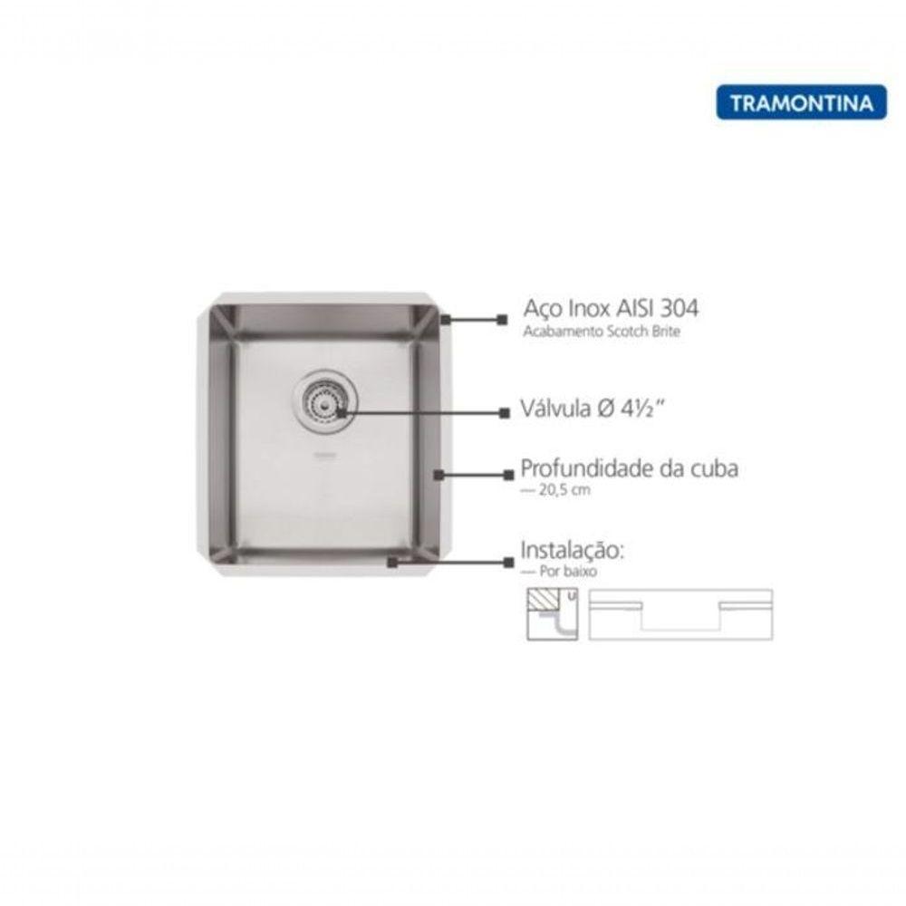Cuba Tramontina Quadrum 34 Undermount Em Inox Acabamento Acetinado 34x40cm - 3