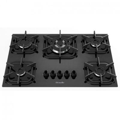 Cooktop a Gás Mueller 601270003 5 Bocas Vidro Temperado Tripla Chama Preto Bivolt