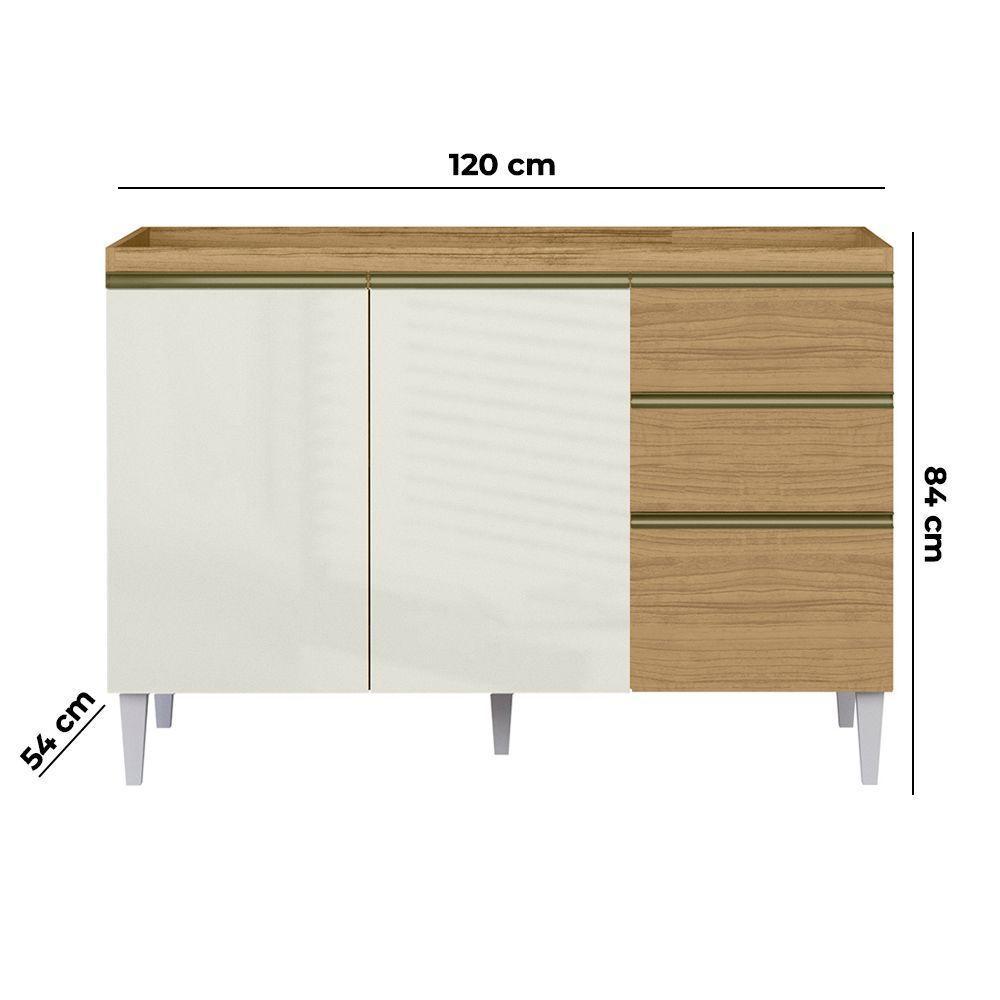 Balcão Cozinha Sem Tampo 120cm Para Pia Paolla Atacama/off White A09 - D'rossi - 3