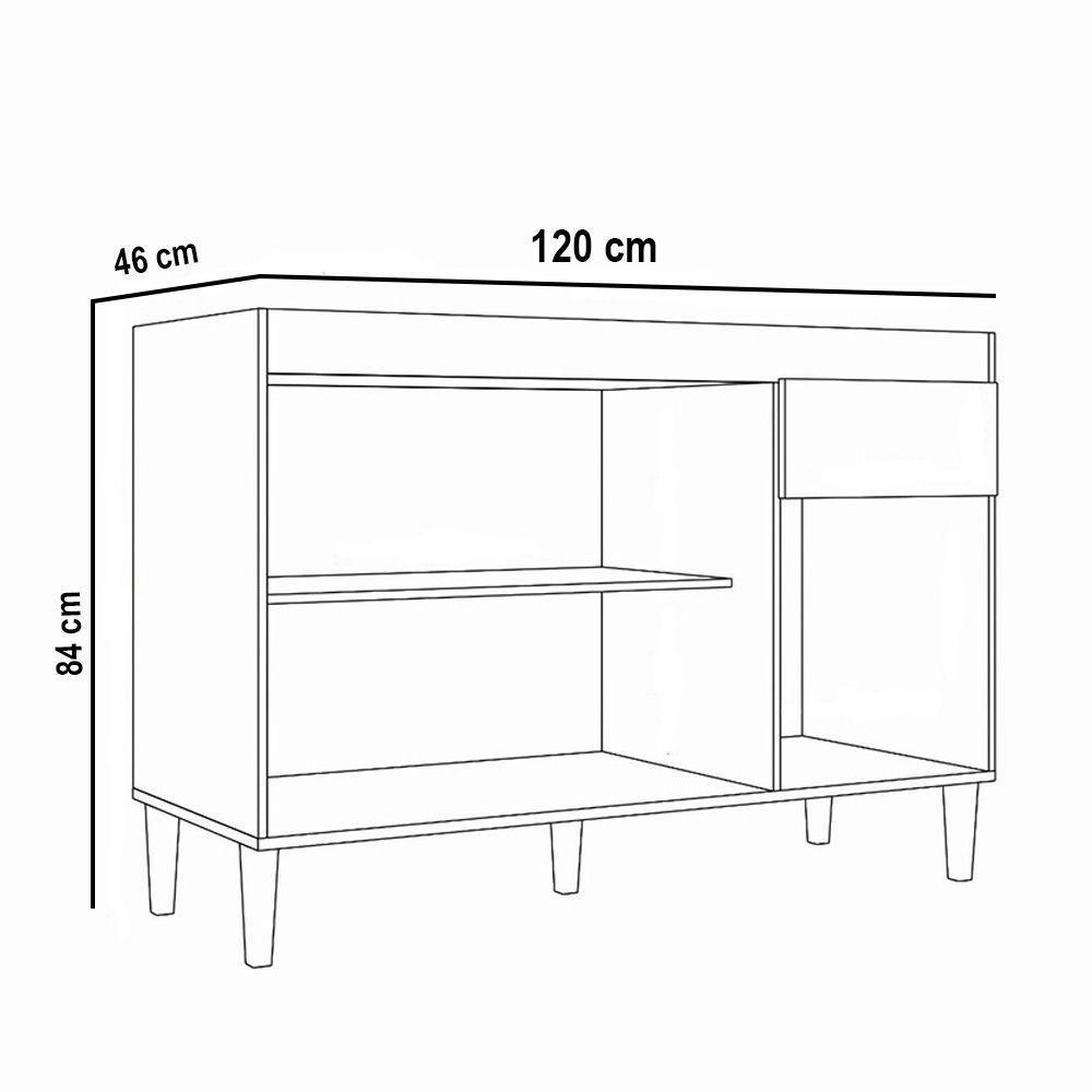 Balcão Cozinha Com Tampo 120cm 3 Portas Joana Atacama/off White A09 - D'rossi - 3