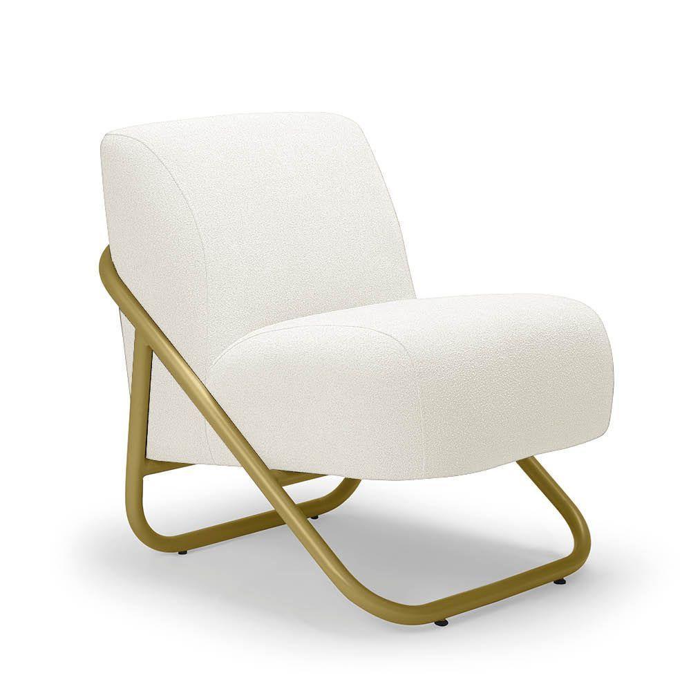 Poltrona Sala Decorativa Industrial Dourado Martina Bouclê K01 - D'rossi Cor Off White - 2
