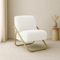 Poltrona Sala Decorativa Industrial Dourado Martina Bouclê K01 - D'rossi Cor Off White - 1