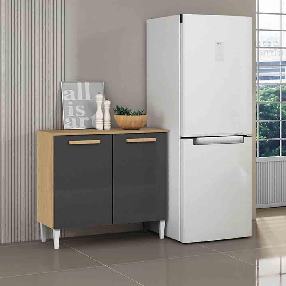 Balcão Cozinha Com Tampo 92cm 2 Portas Nicole A09 - D'rossi Cor Atacama E Grafite - 1