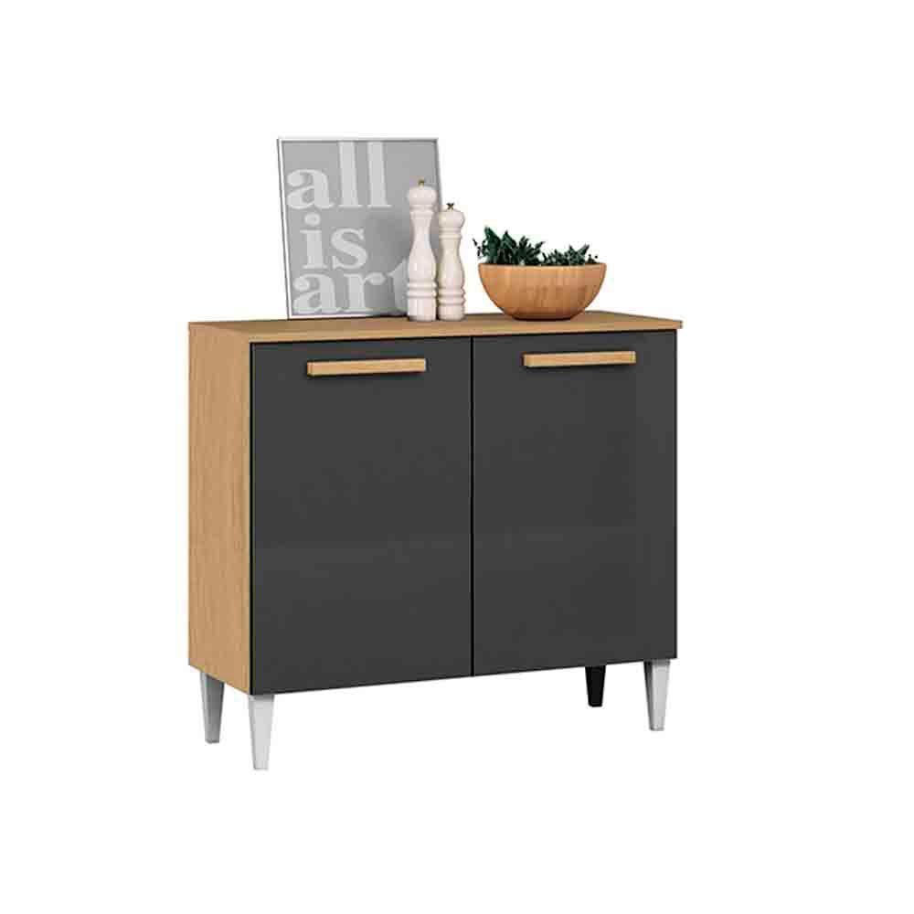 Balcão Cozinha Com Tampo 92cm 2 Portas Nicole A09 - D'rossi Cor Atacama E Grafite - 2