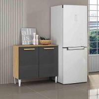 Balcão Cozinha Com Tampo 92cm 2 Portas Nicole A09 - D'rossi Cor Atacama E Grafite - 1