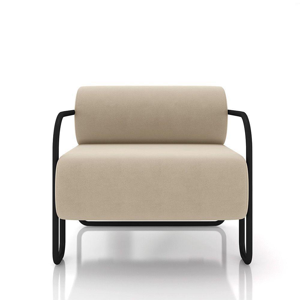 Poltrona Sala De Estar Industrial Preto Ameli Veludo K01 - D'rossi Cor Bege - 5