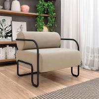 Poltrona Sala De Estar Industrial Preto Ameli Veludo K01 - D'rossi Cor Bege