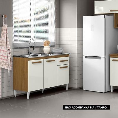 Balcão Cozinha Com Tampo 120cm 1 Gaveta Grazieli Atacama/off White A09 - D'rossi