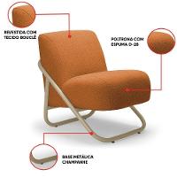 Poltrona Sala Decorativa Industrial Champanhe Martina Bouclê K01 - D'rossi Cor Caramelo - 3
