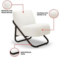 Poltrona Sala Estar Industrial Preto Kit 2 Martina Bouclê K01 - D'rossi Cor Off White - 3