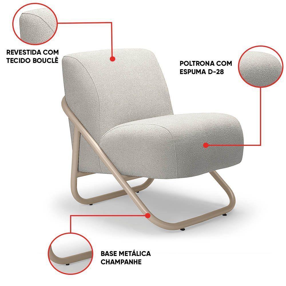 Poltrona Sala Decorativa Industrial Champanhe Martina Bouclê K01 - D'rossi Cor Cinza - 3