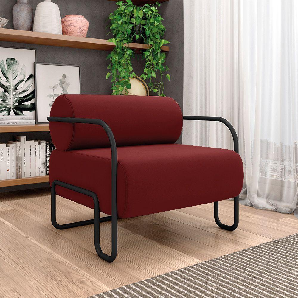 Poltrona Sala De Estar Industrial Preto Ameli Veludo K01 - D'rossi Cor Vermelho - 2