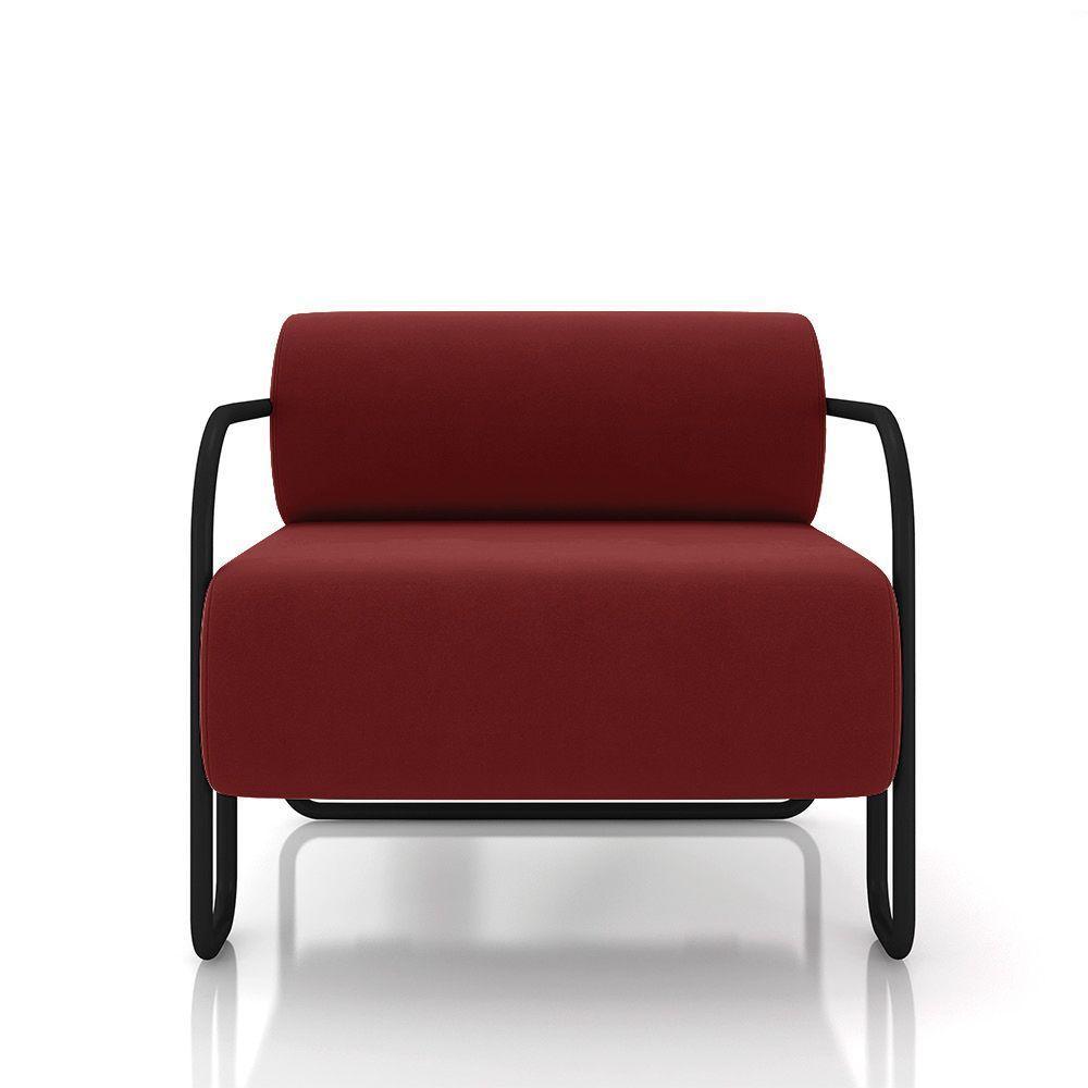 Poltrona Sala De Estar Industrial Preto Ameli Veludo K01 - D'rossi Cor Vermelho - 3