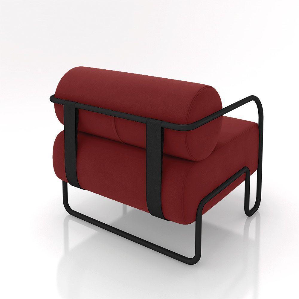 Poltrona Sala De Estar Industrial Preto Ameli Veludo K01 - D'rossi Cor Vermelho - 5