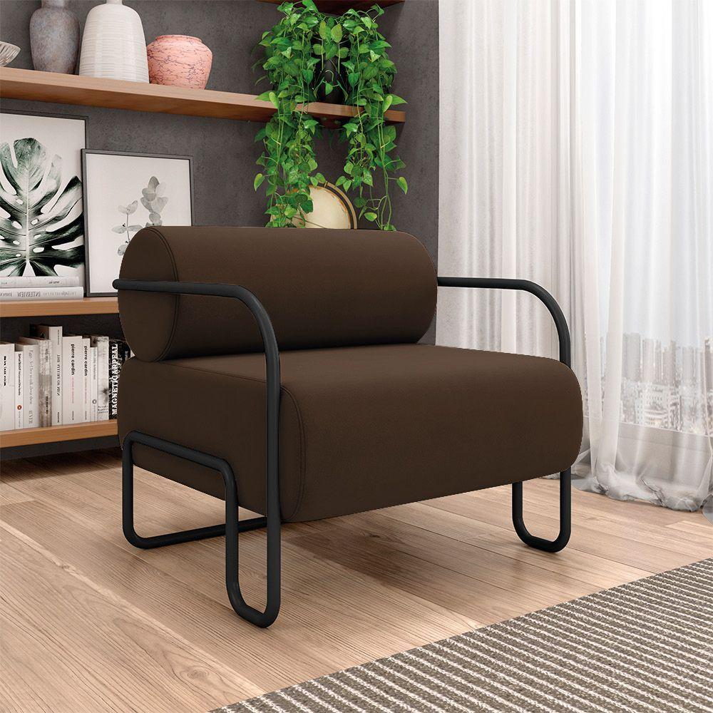 Poltrona Sala De Estar Industrial Preto Ameli Veludo K01 - D'rossi Cor Marrom - 2